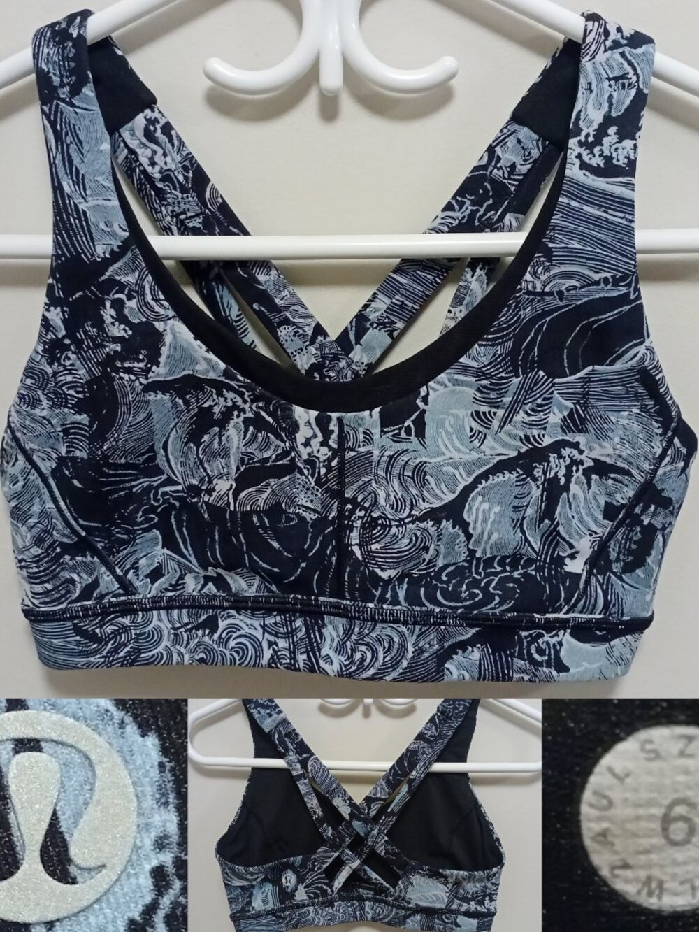 Lululemon Stash N’ Run Bra Eternal Wave Starlight Black Luxtreme 6 Small